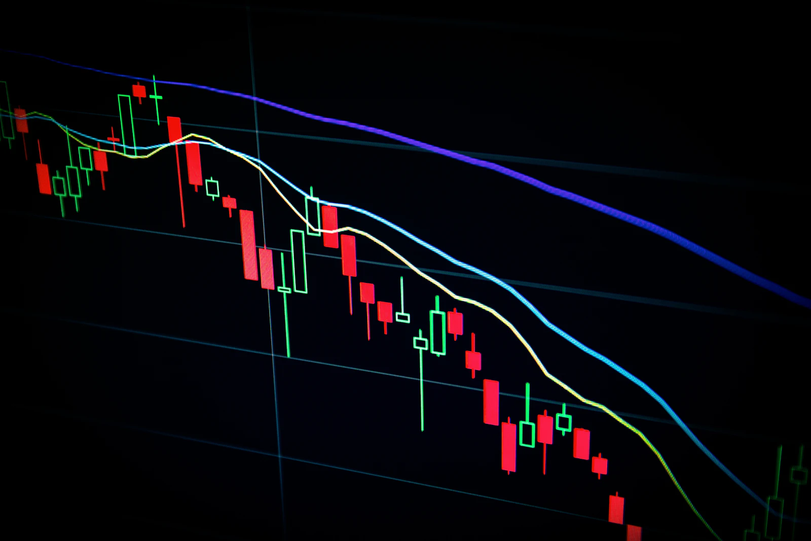 Financial markets data on a trading display.